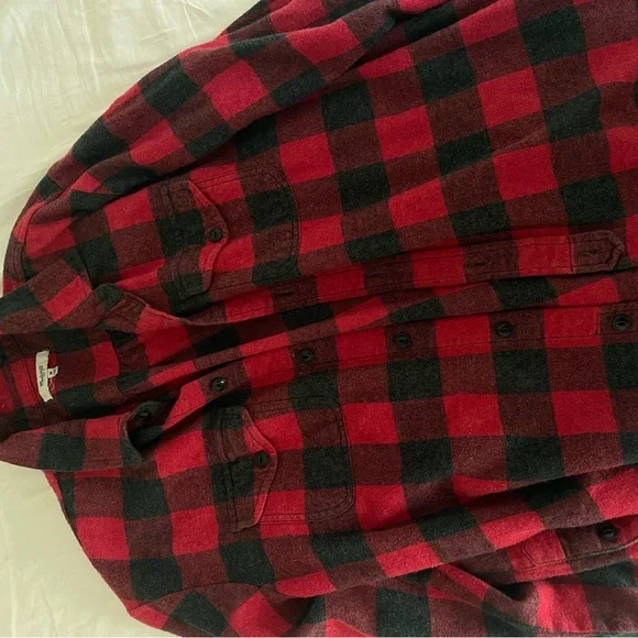 Madewell Red and Black Plaid Flannel Shirt - Picture 1 of 3